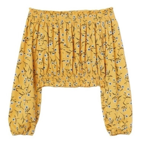 H&M Divided Yellow Cropped Off Shoulder Top Size Small - Picture 1 of 6